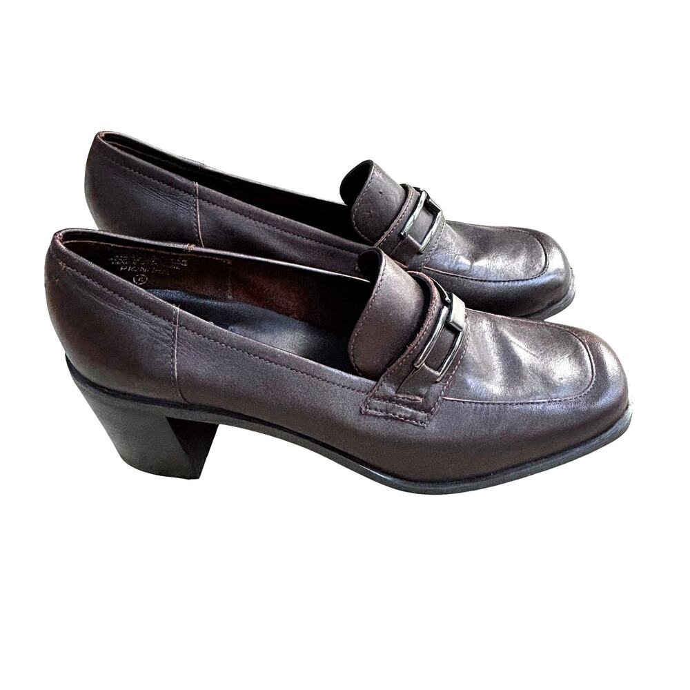 Westies classic vintage brown leather mid heel loafers slip on shoes US 8.5M